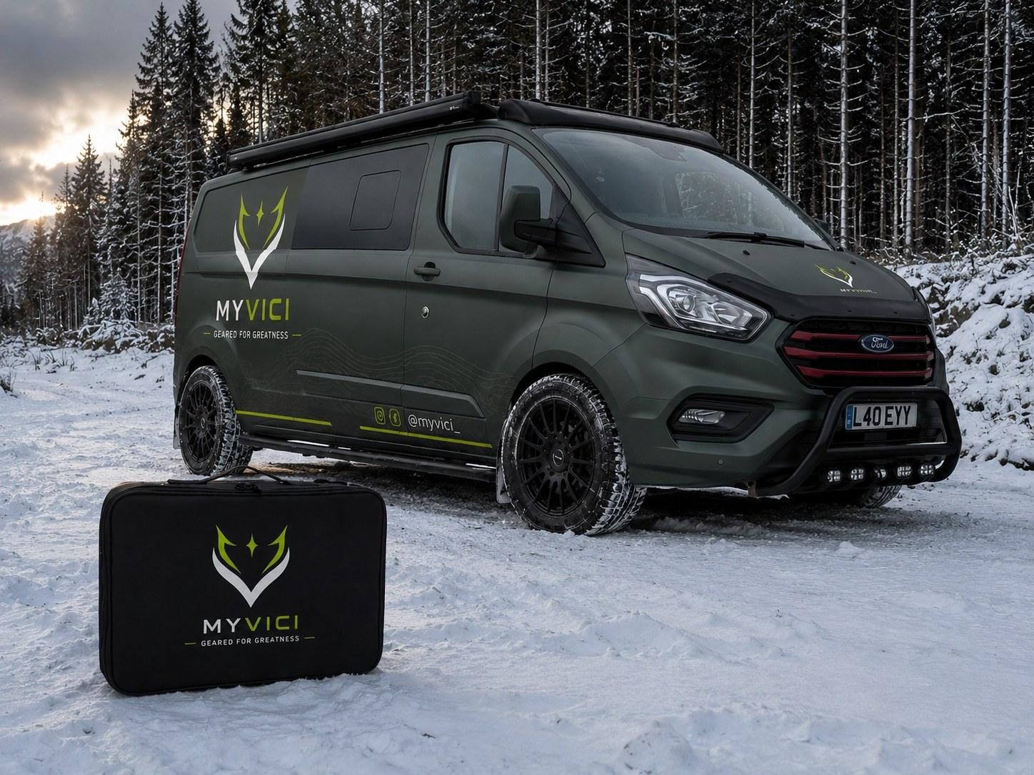 MYVICI van and organiser bag in the snow