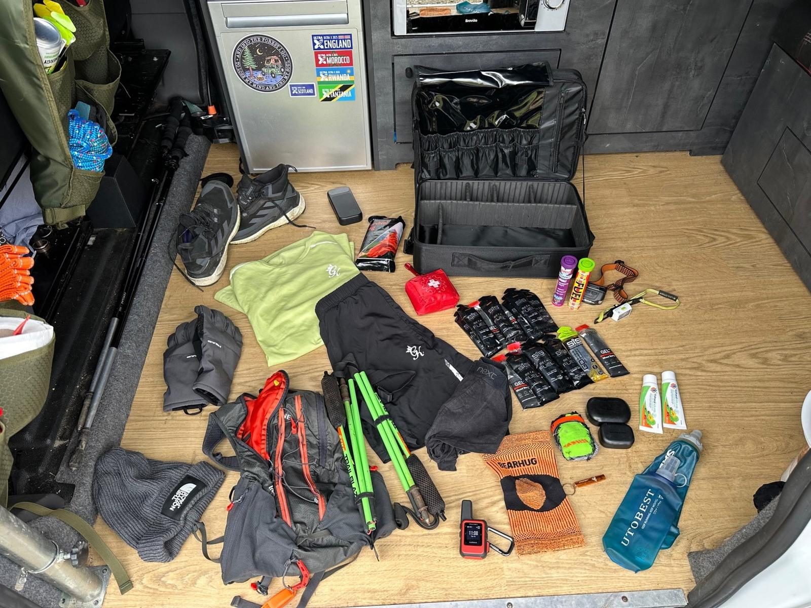 Full kit layout beside MYVICI organiser in camper van